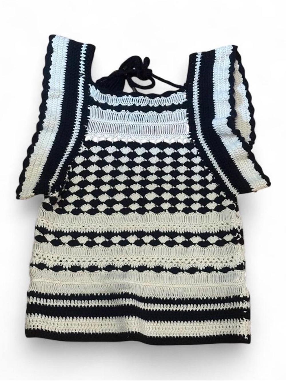Black & Cream Crochet Knit Top